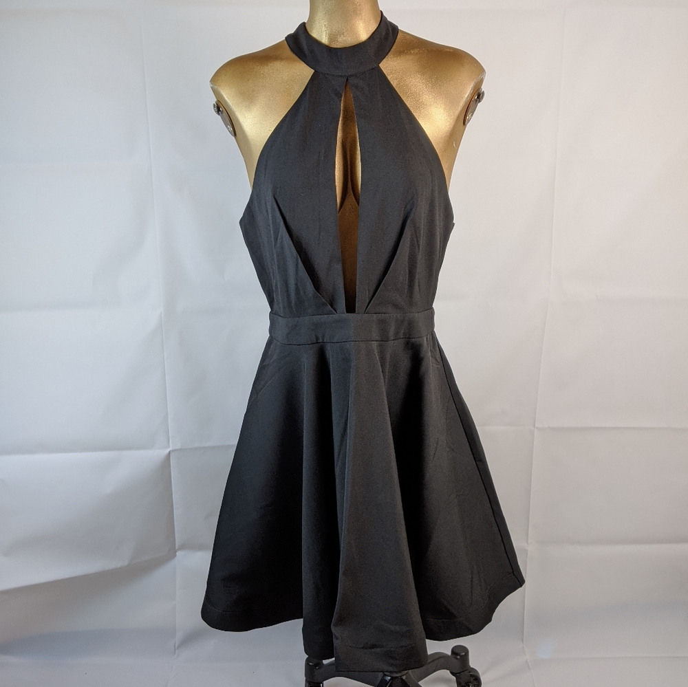 TOBI Black Flare Plunge Cut Out Dress Large